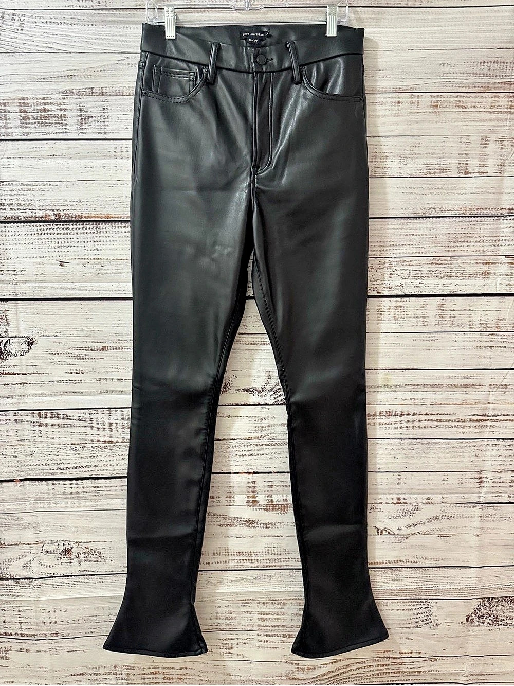 Good American Faux Leather Bootcut Black Waist 10/30 Like